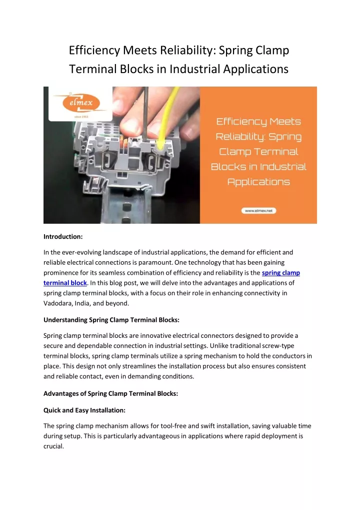 efficiency meets reliability spring clamp