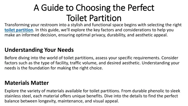 a guide to choosing the perfect toilet partition