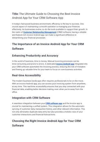The Ultimate Guide to Choosing the Best Invoice Android App for Your CRM Software App