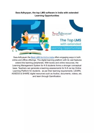 Swa-Adhyayan, the top LMS software in India with extended Learning Opportunities