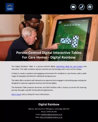 Person-Centred Digital Interactive Tables For Care Homes - Digital Rainbow
