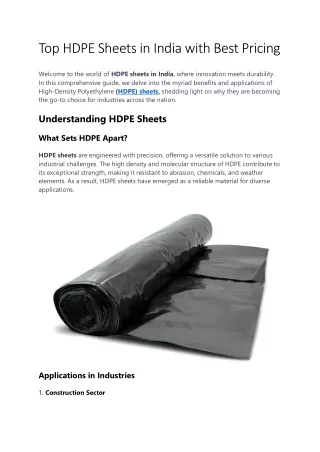 Top HDPE Sheets in India with Best Pricing