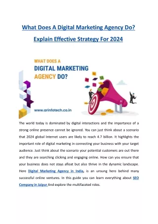 What Does A Digital Marketing Agency Do? Explain Effective Strategy For 2024