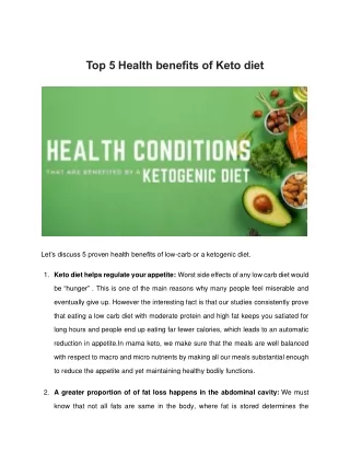 Top 5 Health benefits of Keto diet