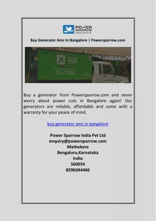 buy generator amc in bangalore powersparrow com