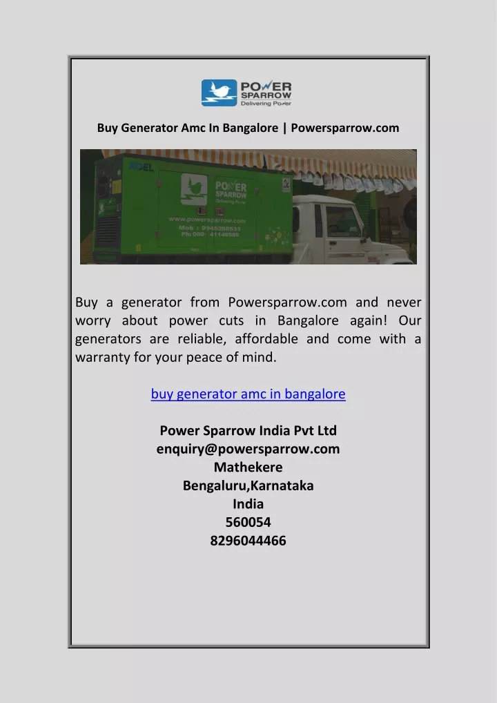 buy generator amc in bangalore powersparrow com