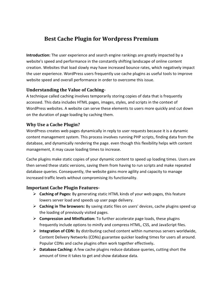 best cache plugin for wordpress premium