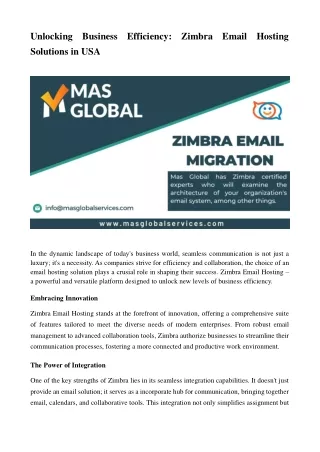 Zimbra Email hosting Solutions - Mas Global Services