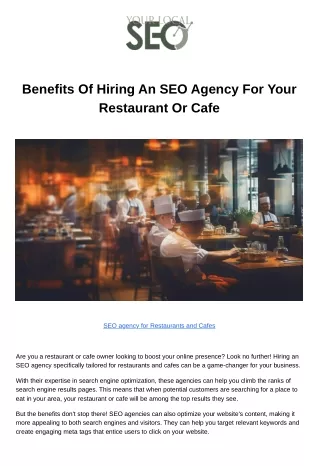 Benefits Of Hiring An SEO Agency For Your Restaurant Or Cafe