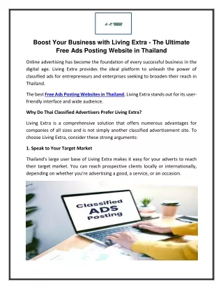 Boost Your Business with Living Extra - The Ultimate Free Ads Posting Website in Thailand