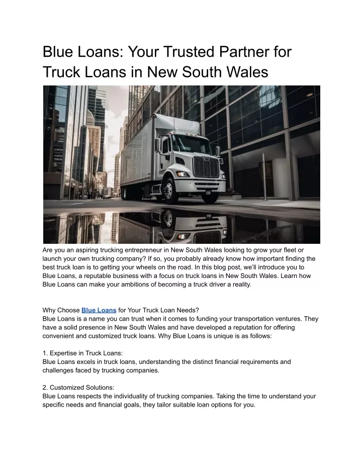 blue loans your trusted partner for truck loans