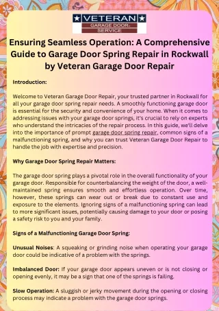 Ensuring Seamless Operation A Comprehensive Guide to Garage Door Spring Repair in Rockwall by Veteran Garage Door Repair