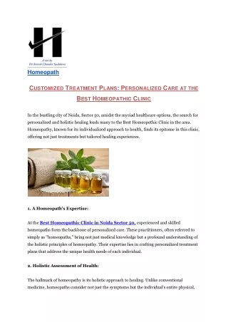 CUSTOMIZED TREATMENT PLANS: PERSONALIZED CARE AT THE BEST HOMEOPATHIC CLINIC