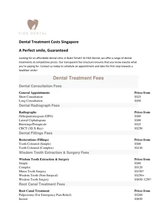 Dental Treatment Costs in  Singapore