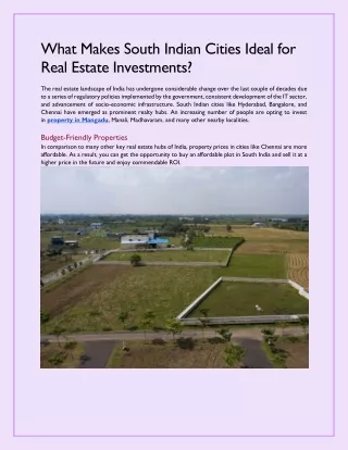 What Makes South Indian Cities Ideal for Real Estate Investments