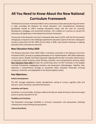 All You Need to Know About the New National Curriculum Framework