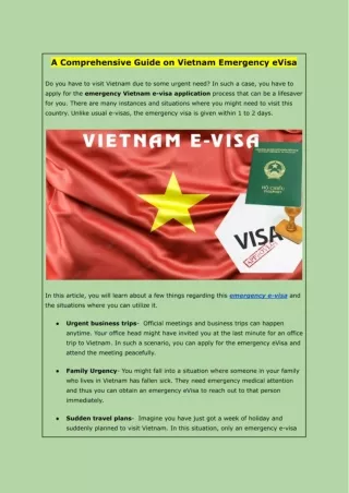 A Comprehensive Guide on Vietnam Emergency eVisa