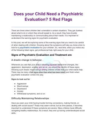Does your Child Need a Psychiatric Evaluation? 5 Red Flags
