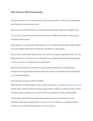Plant- Based Vs. Whey Protein Powder