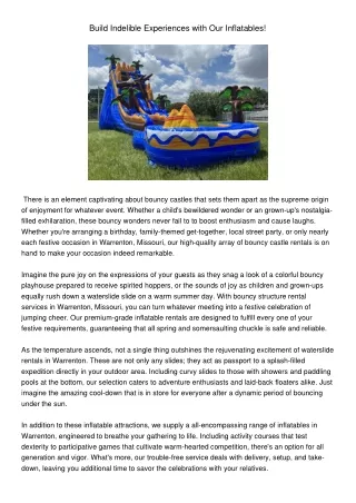 build indelible experiences with our inflatables
