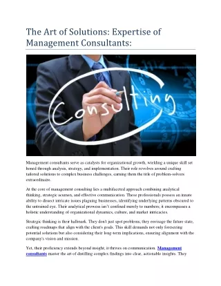The Art of Solutions Expertise of Management Consultants