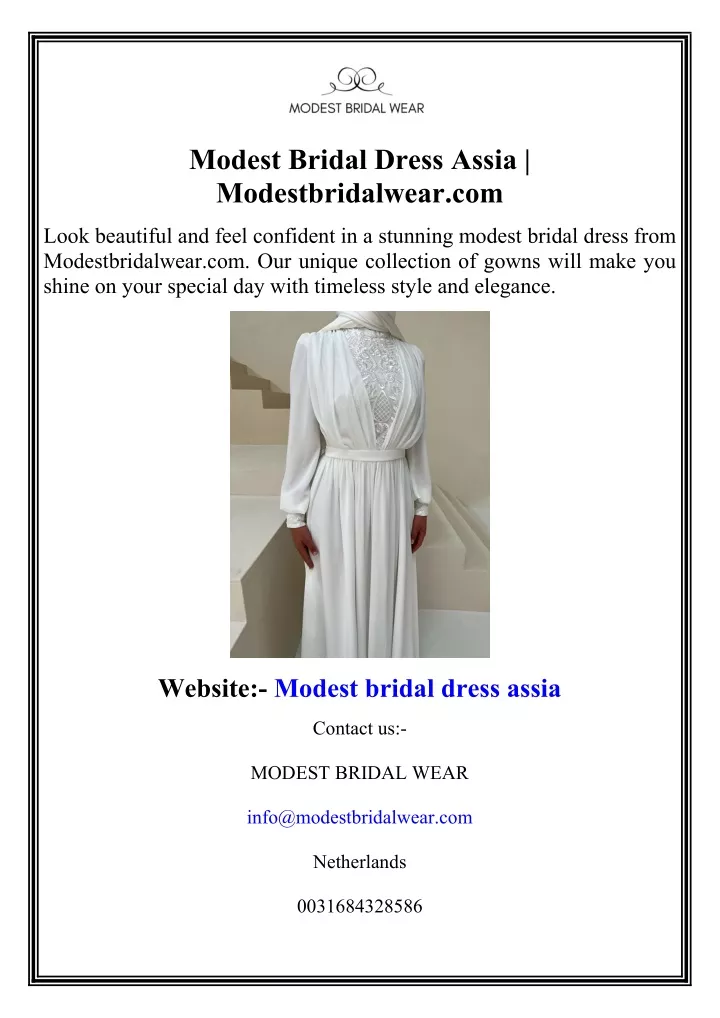 modest bridal dress assia modestbridalwear com