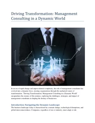 Driving Transformation Management Consulting in a Dynamic World