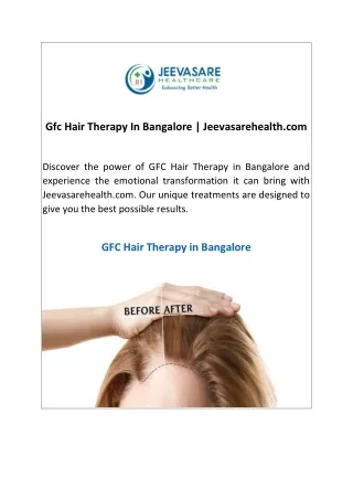 Gfc Hair Therapy In Bangalore Jeevasarehealth