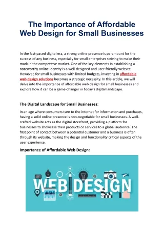 The Importance of Affordable Web Design for Small Businesses