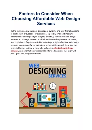 Factors to Consider When Choosing Affordable Web Design Services