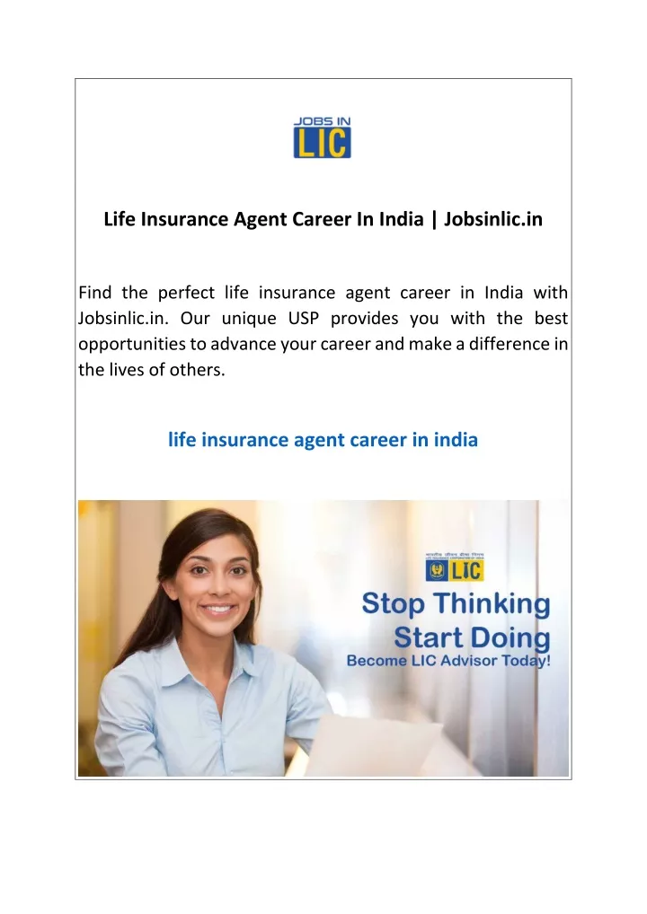 life insurance agent career in india jobsinlic in