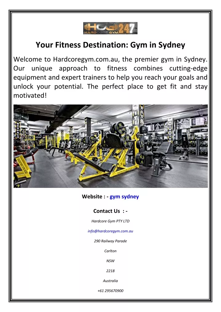 your fitness destination gym in sydney