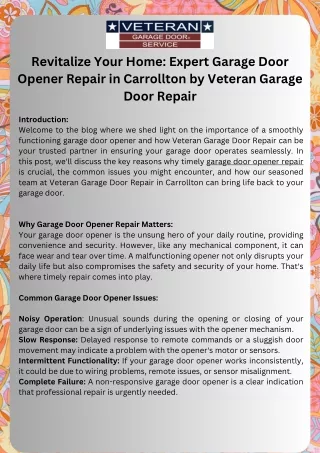 Revitalize Your Home Expert Garage Door Opener Repair in Carrollton by Veteran Garage Door Repair