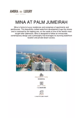 MINA AT PALM JUMEIRAH,DUBAI
