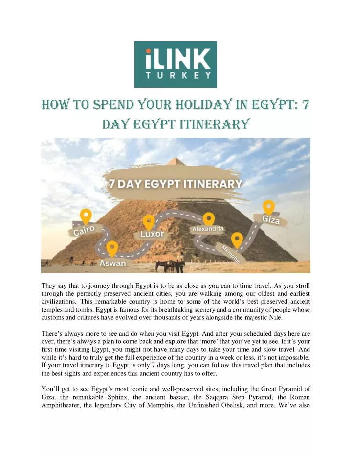how to spend your holiday in egypt 7 day egypt