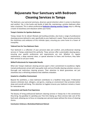 Rejuvenate Your Sanctuary with Bedroom Cleaning Services in Tampa