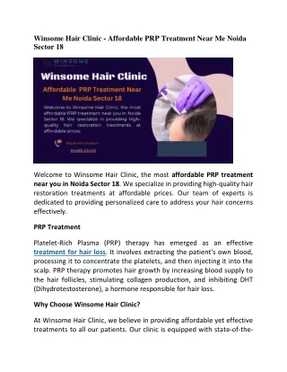 Winsome Hair Clinic - Affordable PRP Treatment Near Me Noida Sector 18