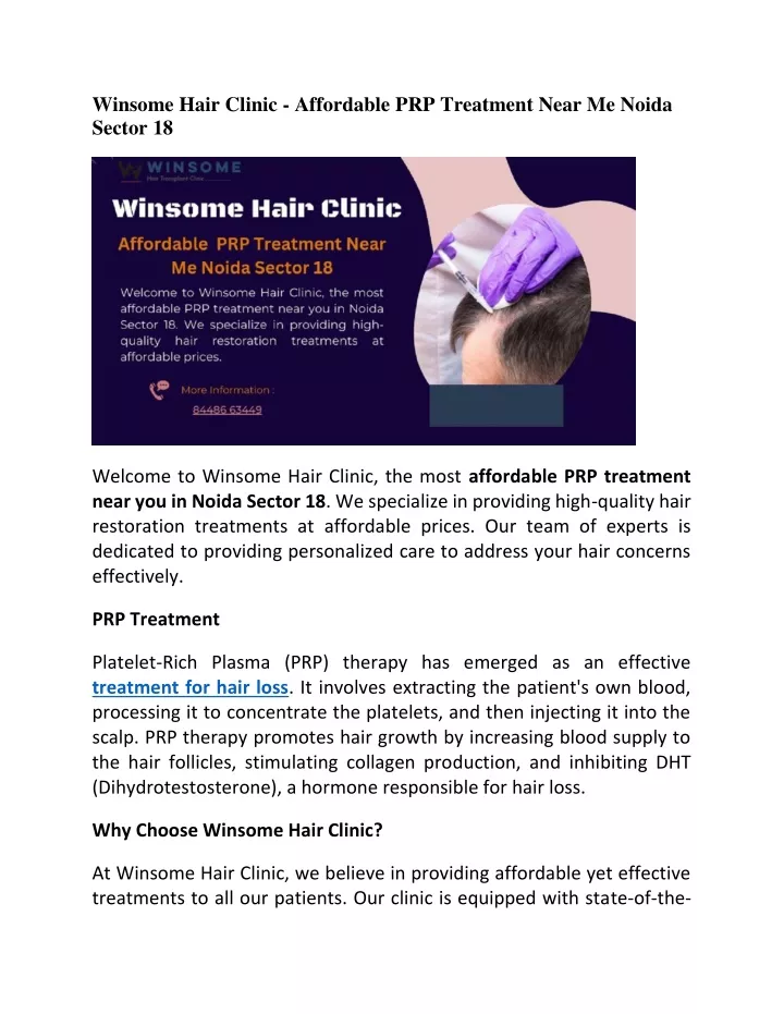 winsome hair clinic affordable prp treatment near