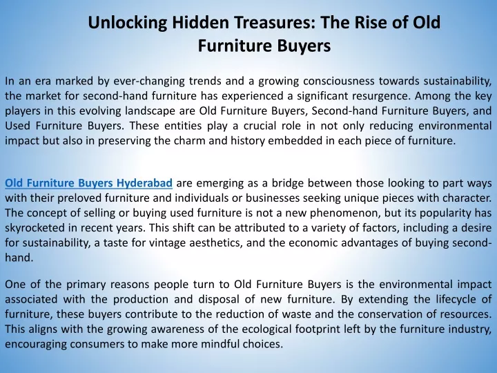 PPT - Unlocking Hidden Treasures The Rise of Old Furniture Buyers PowerPoint Presentation - ID 