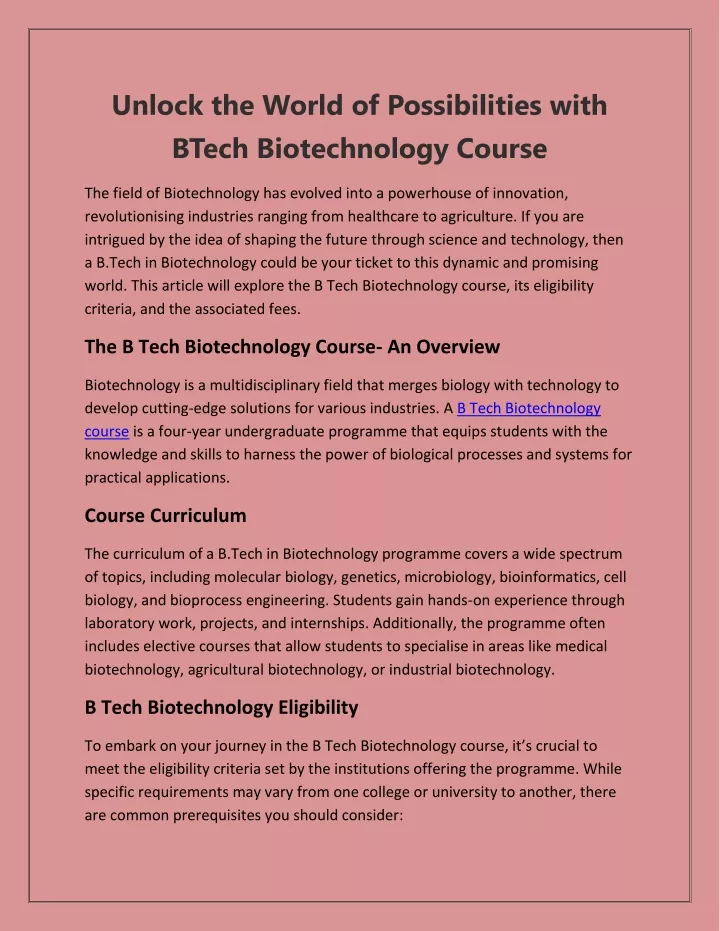 unlock the world of possibilities with btech
