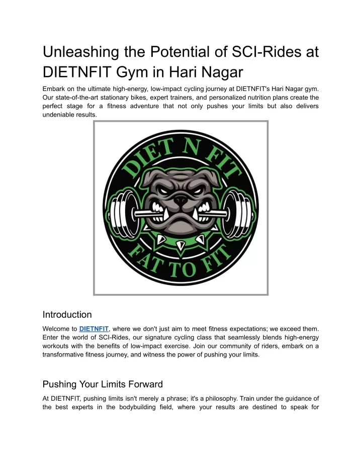 unleashing the potential of sci rides at dietnfit