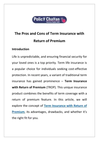 the pros and cons of term insurance with