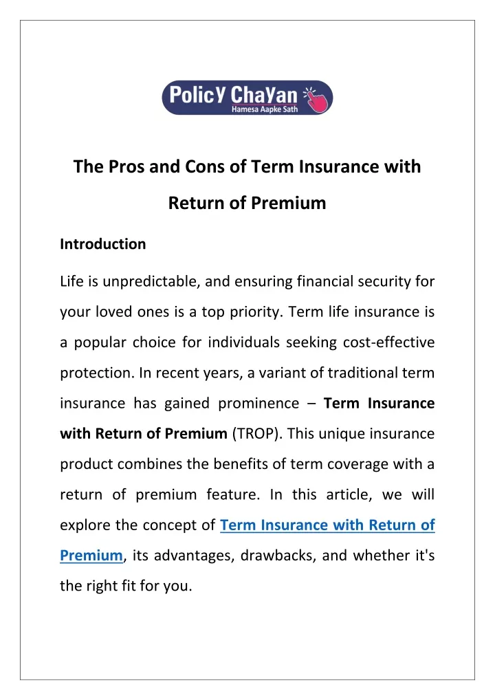 the pros and cons of term insurance with