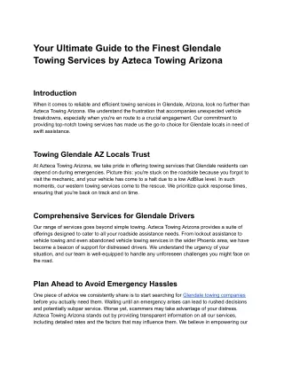 Your Ultimate Guide to the Finest Glendale Towing Services by Azteca Towing Ariz