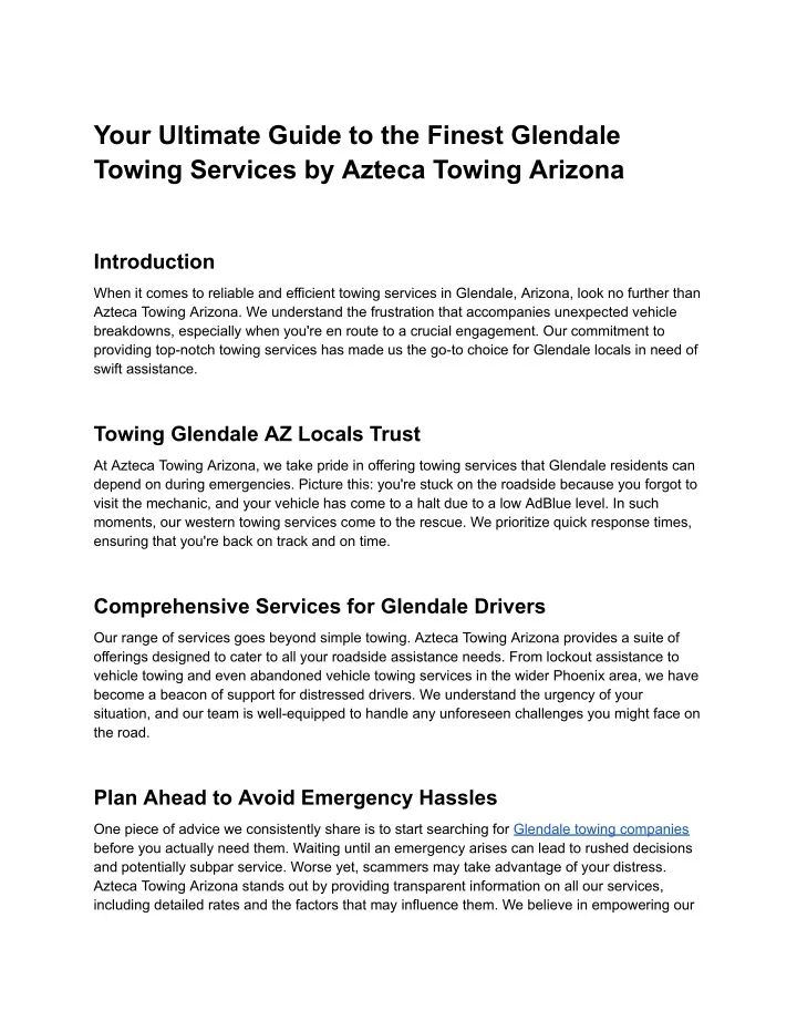 your ultimate guide to the finest glendale towing
