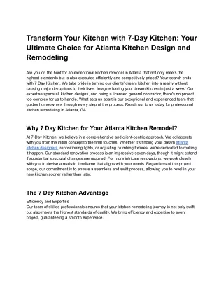 Transform Your Kitchen with 7-Day Kitchen: Your Ultimate Choice for Atlanta Kitc