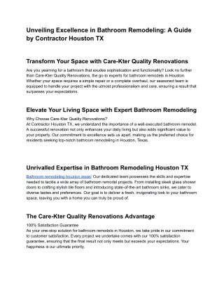 Unveiling Excellence in Bathroom Remodeling: A Guide by Contractor Houston TX