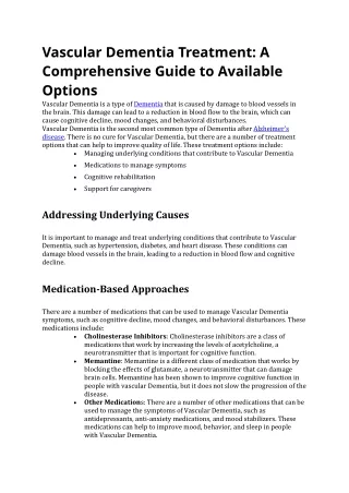 Vascular Dementia Treatment A Comprehensive Guide to Available Options