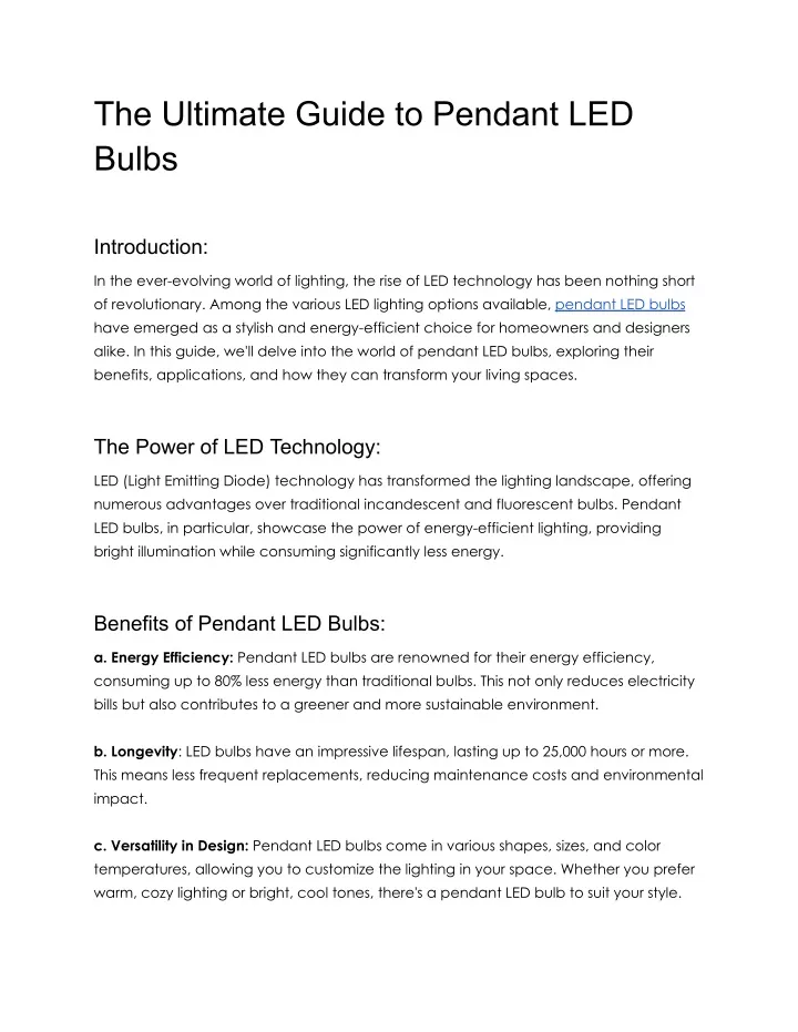 the ultimate guide to pendant led bulbs