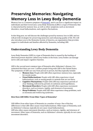 Preserving Memories Navigating Memory Loss In Lewy Body Dementia